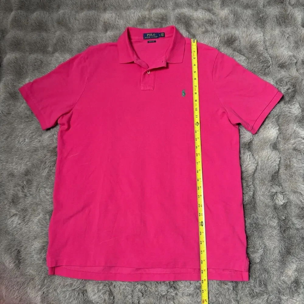 Polo Ralph Lauren Classic-Fit Mesh Polo Shirt Hot Pink Size Large Green Pony